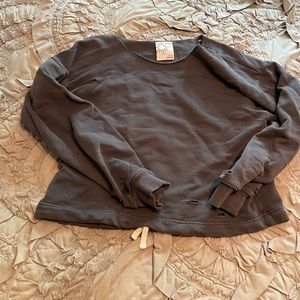 Aerie wide neck/off the shoulder sweatshirt with holes size xs grey